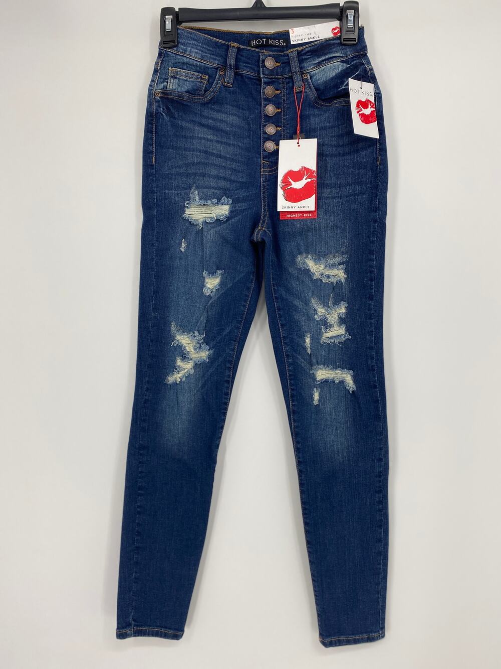 Hot Kiss Womens Blue Denim Skinny Ankle Distressed Button Fly Jeans NEW Size 3